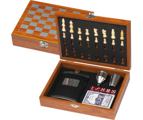 Playset with hip flask, chess and card game