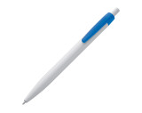 Bolígrafo de plástico blanco con clip de colores.